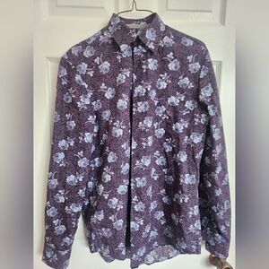 Men's Floral Button-Down Shirt in Purple